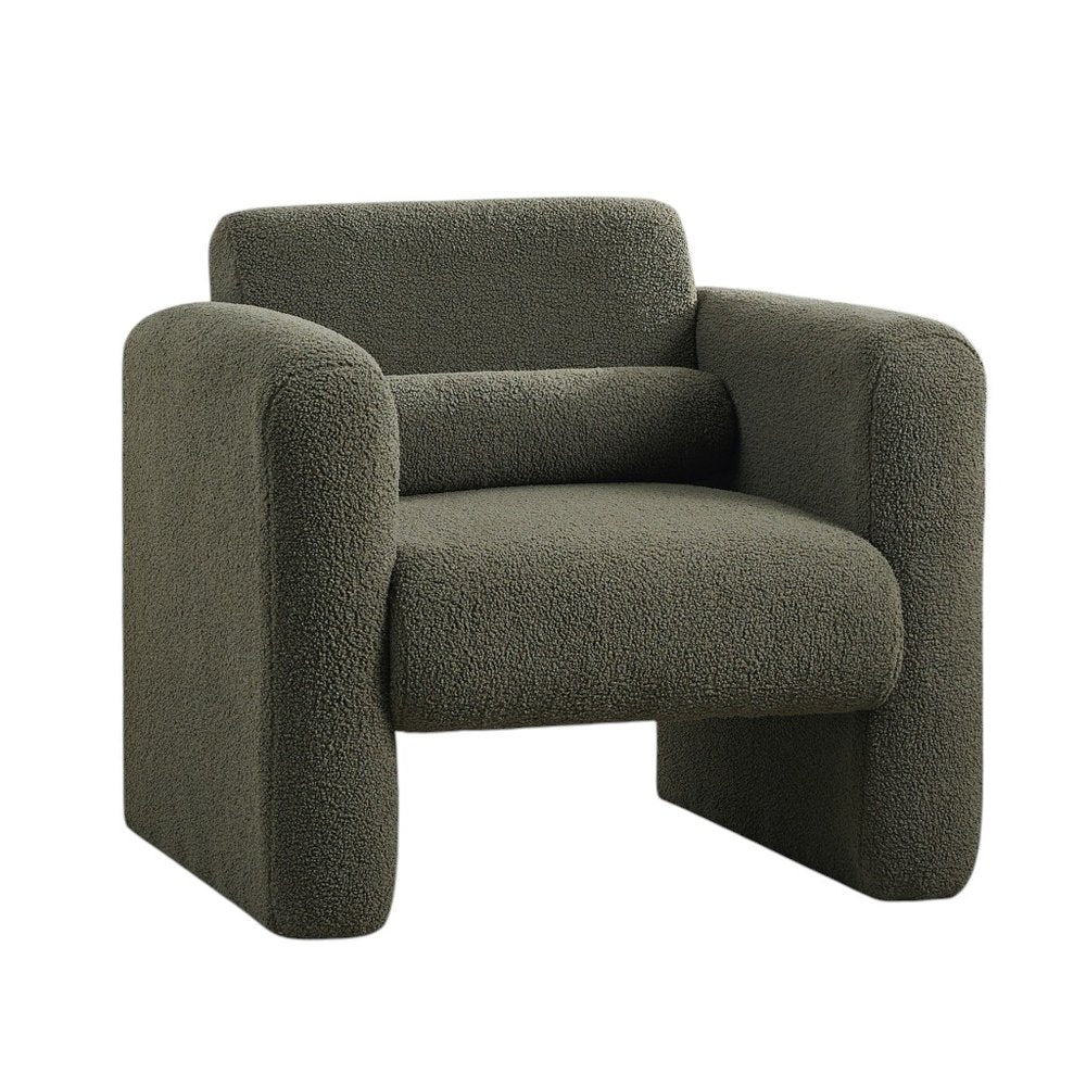 31" Olive Green Bouclé Modern Armchair