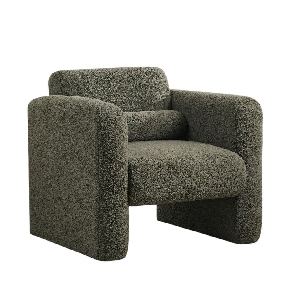 31" Olive Green Bouclé Modern Armchair