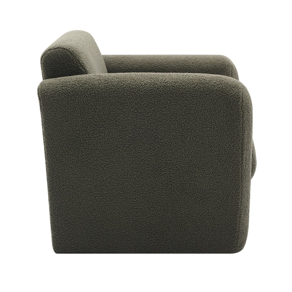 31" Olive Green Bouclé Modern Armchair