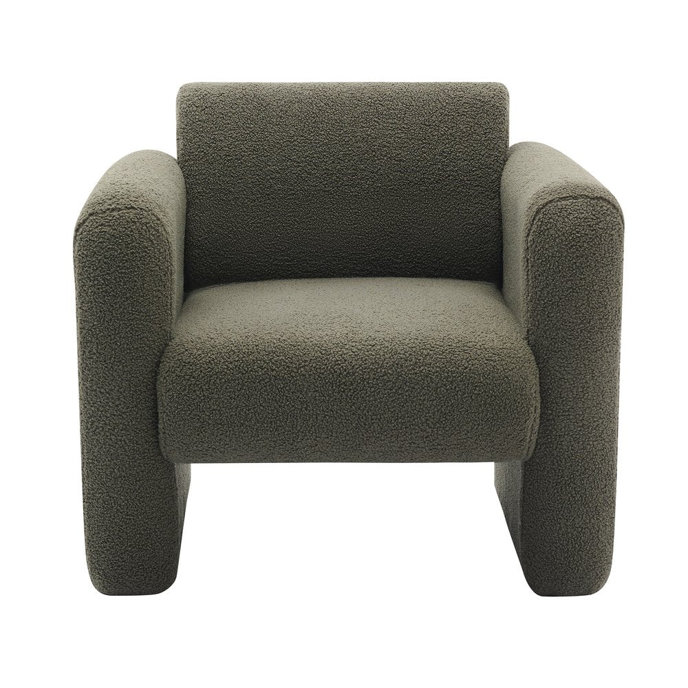 31" Olive Green Bouclé Modern Armchair