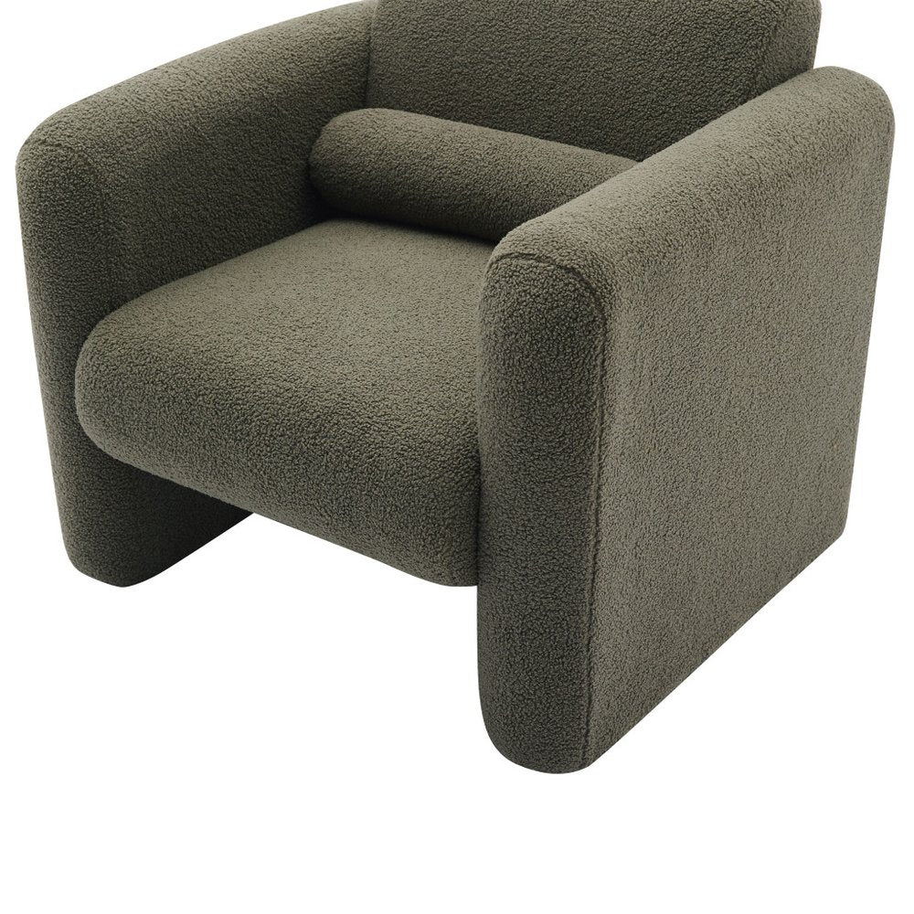 31" Olive Green Bouclé Modern Armchair