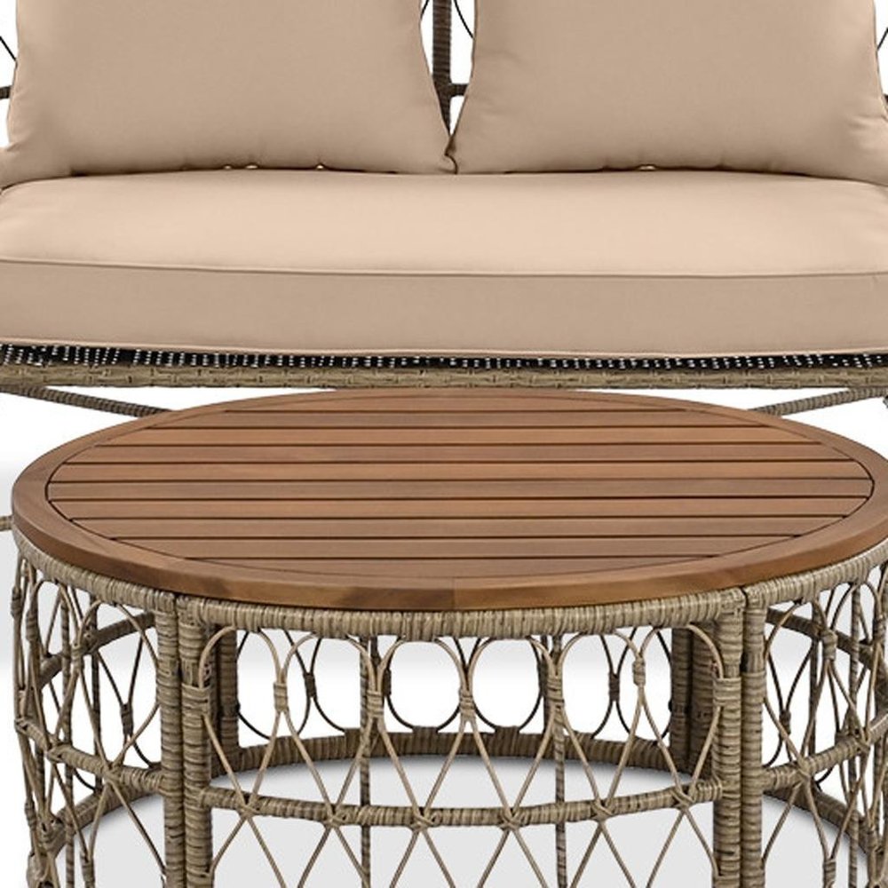 4 pc. 42" Beige and Brown Sofa, Chair, and Table Outdoor Set