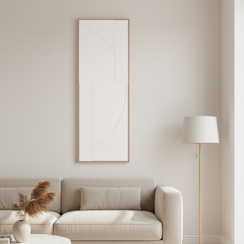 20" x 56" White Carved Modern 1 Shadowbox Wall Art