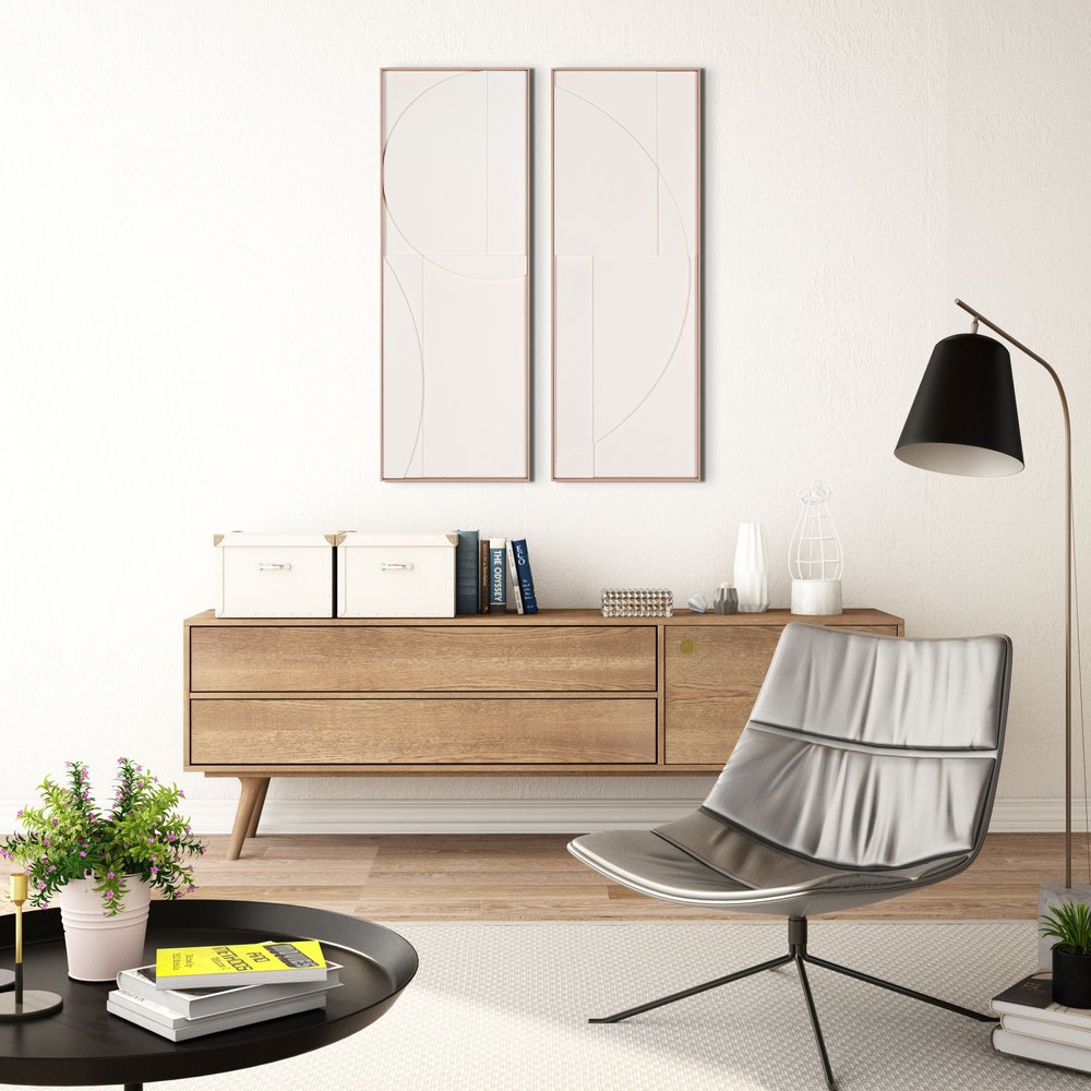 20" x 56" White Carved Modern 1 Shadowbox Wall Art