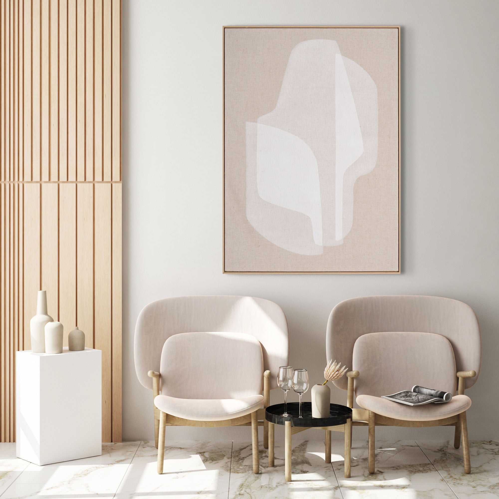 40" x 56" Beige and White "Mod" Wall Art