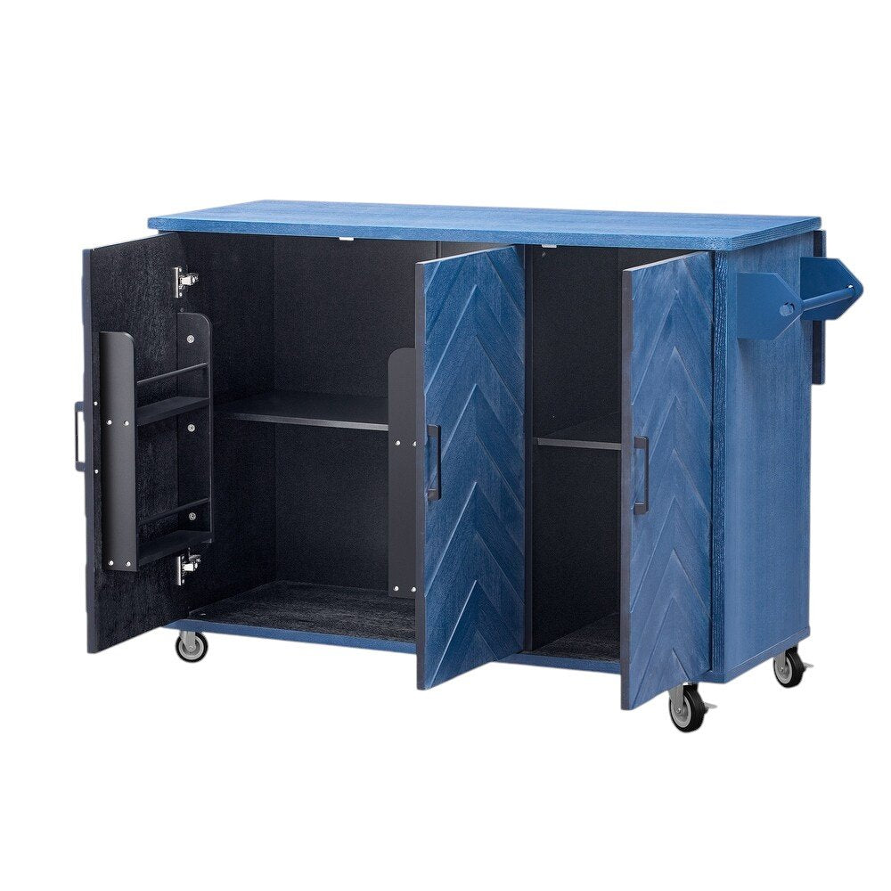 51" Blue Rolling Kitchen Island