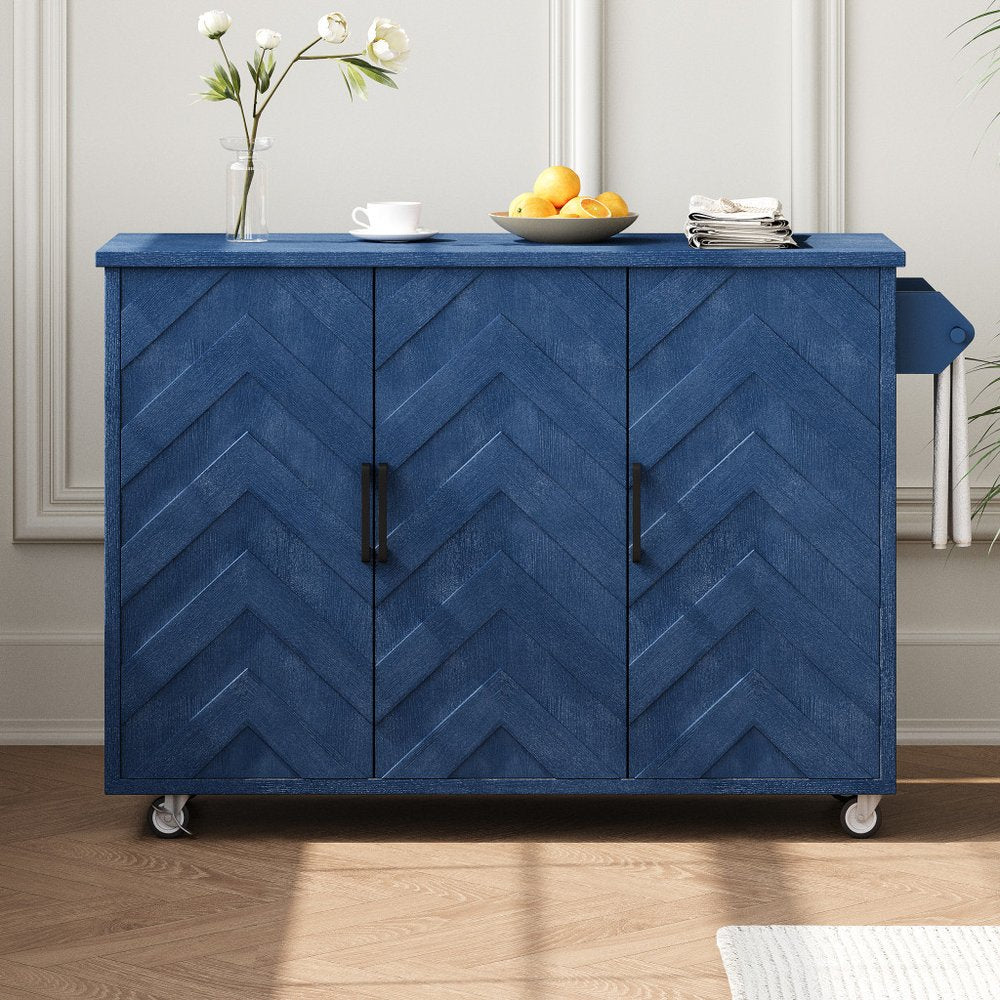 51" Blue Rolling Kitchen Island