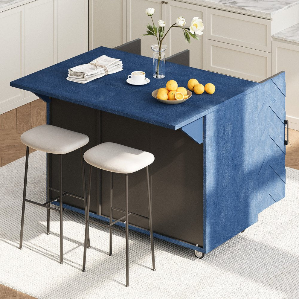51" Blue Rolling Kitchen Island