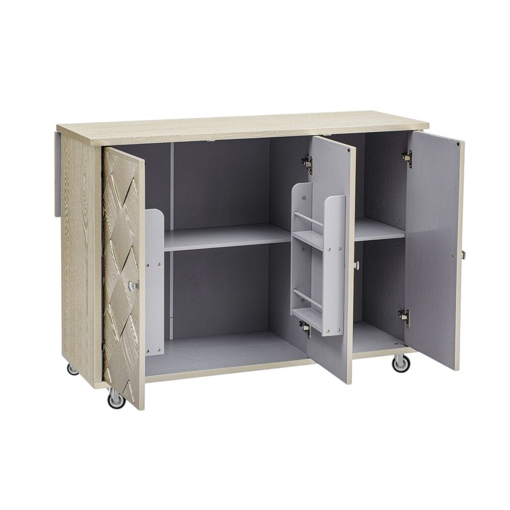 51" Wood Panel Rolling Kitchen Island