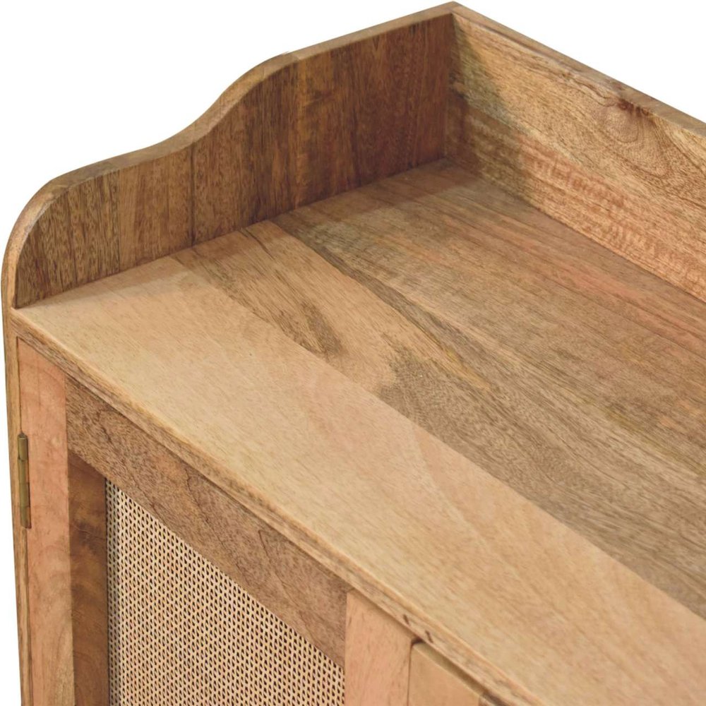 30" Brown Wood and Rattan Doors Cabinet