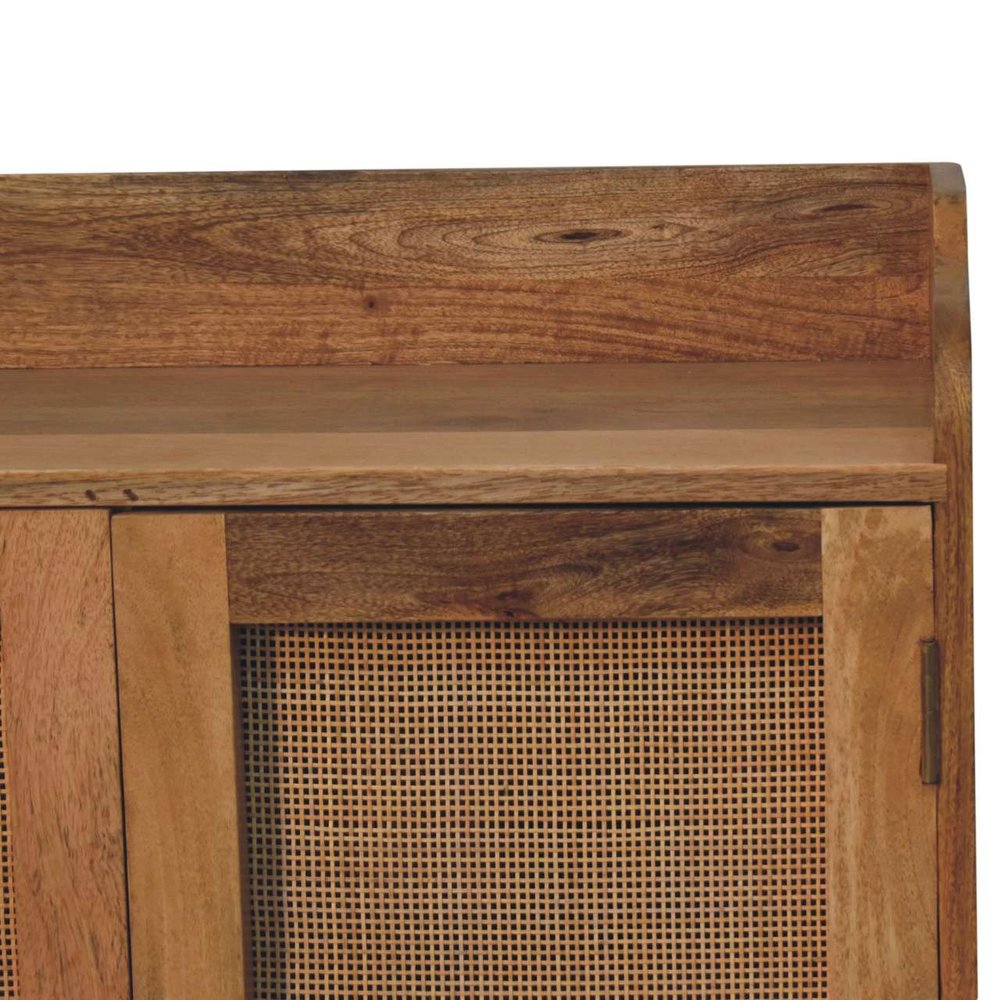 30" Brown Wood and Rattan Doors Cabinet