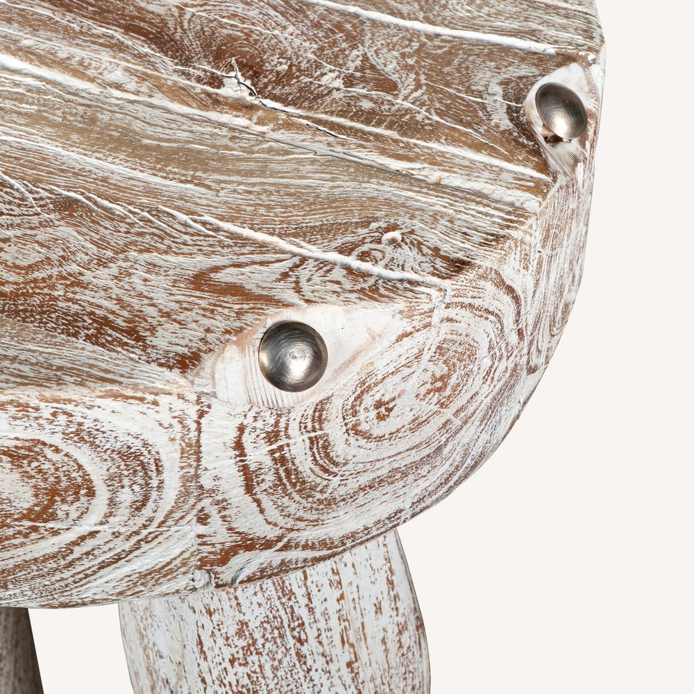 19" White Distressed Wood Round End Table