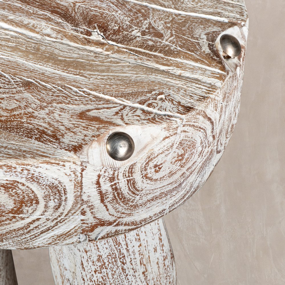 19" White Distressed Wood Round End Table