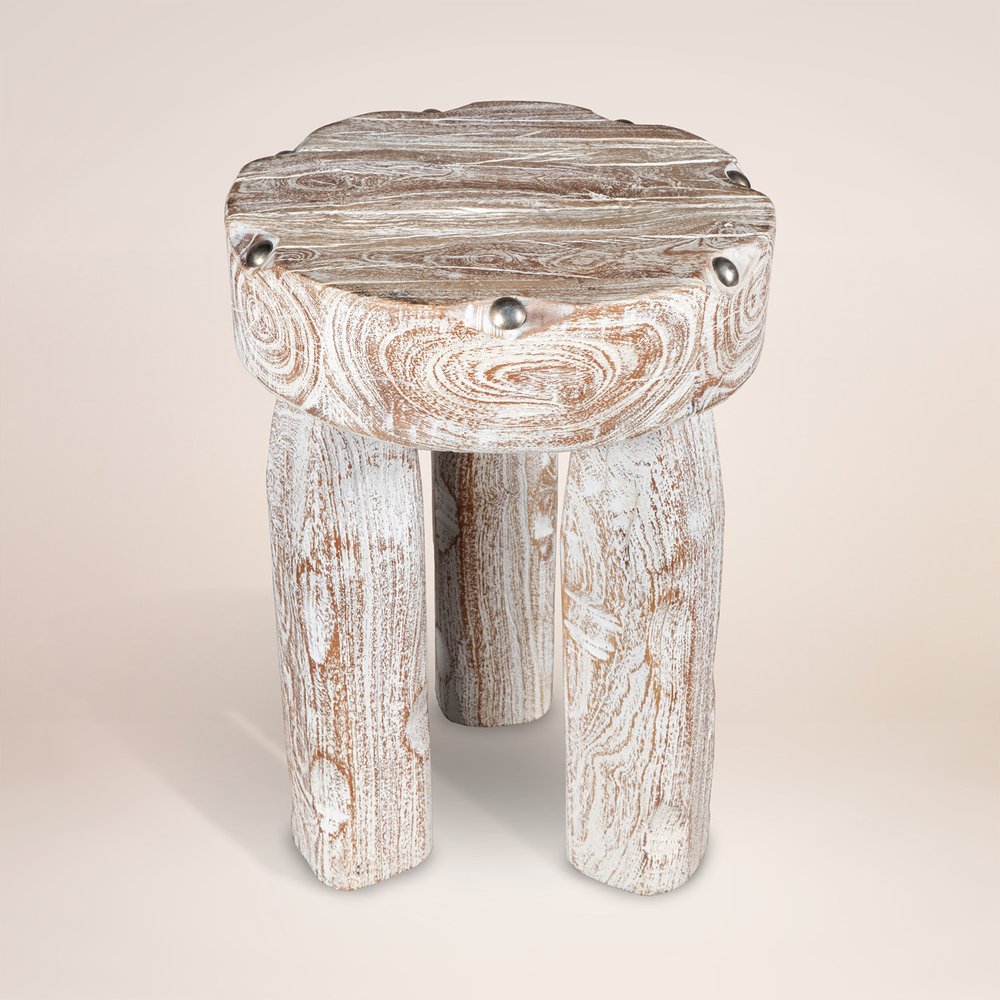 19" White Distressed Wood Round End Table