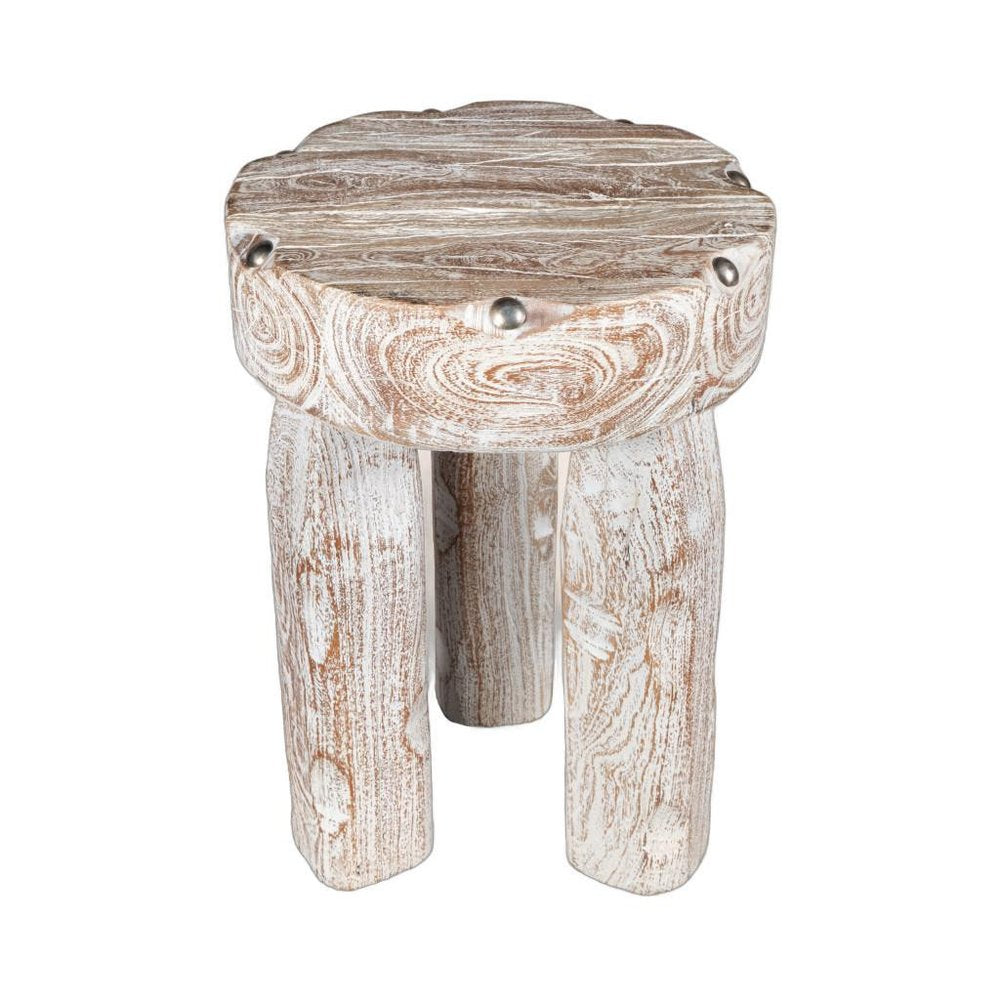 19" White Distressed Wood Round End Table