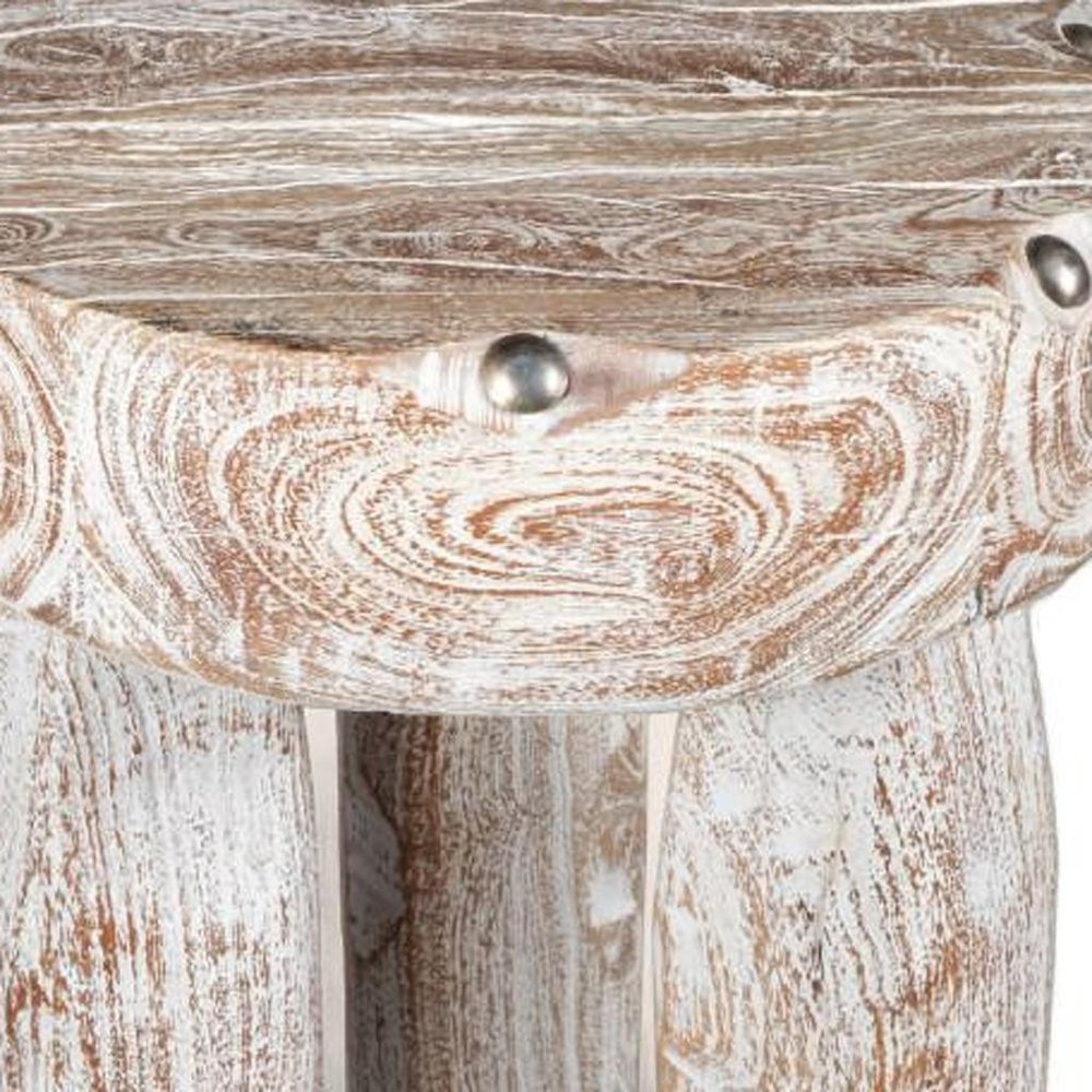 19" White Distressed Wood Round End Table