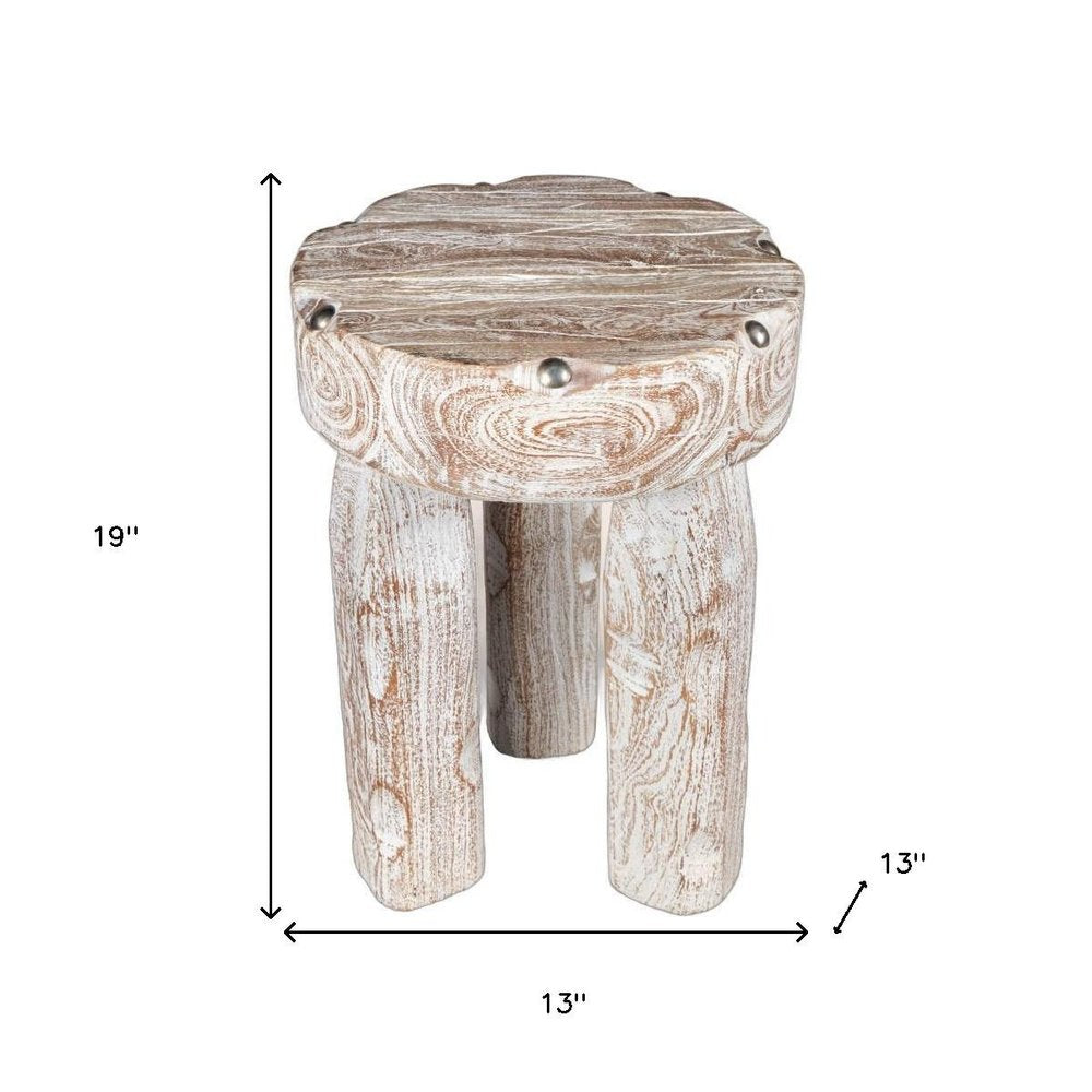 19" White Distressed Wood Round End Table