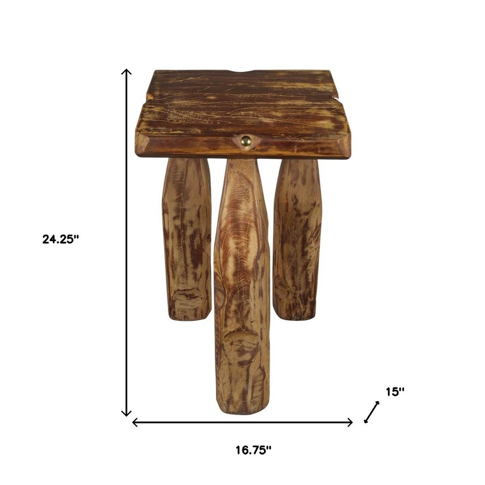 24" Brown Reclaimed Wood Tri-Pod End Table