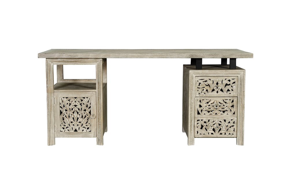 68" Wood Floral Carved Executive Desk