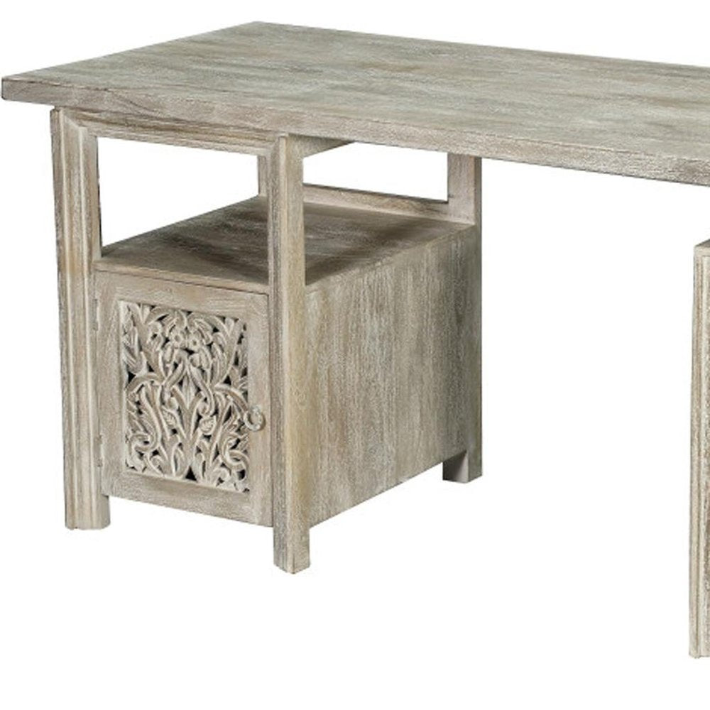 68" Wood Floral Carved Executive Desk