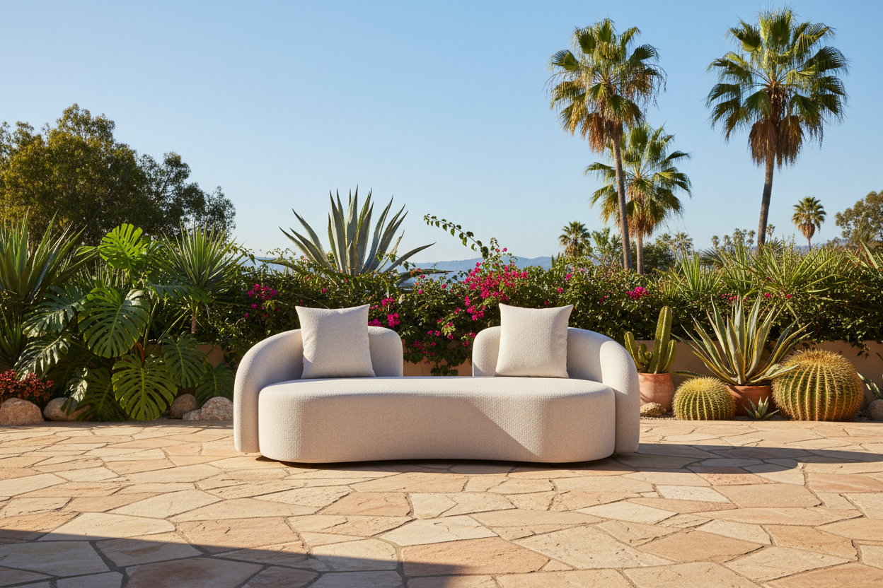 91" Beige Outdoor Modern Sofa