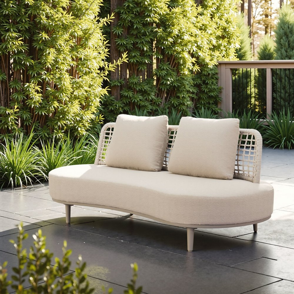75" Beige Curved Outdoor Sofa