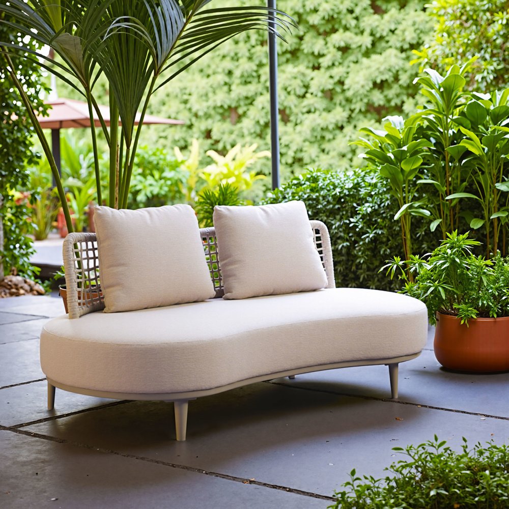 75" Beige Curved Outdoor Sofa