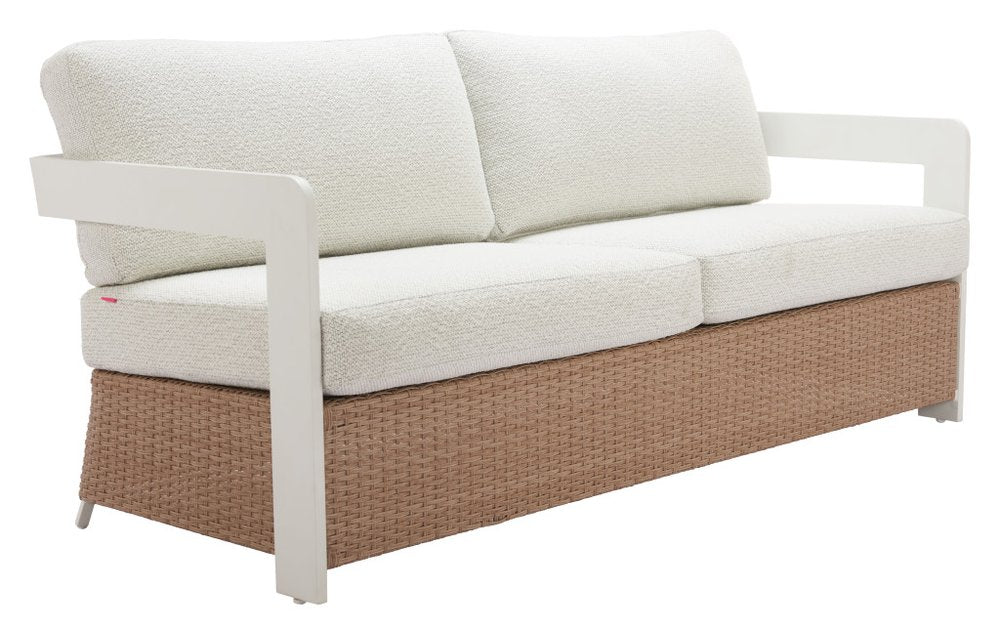 73" White and Brown Polypropylene and Rattan Sofa