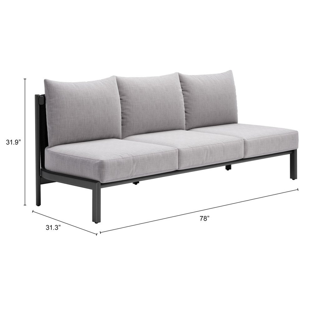 78" Gray Armless Outdoor Sofa