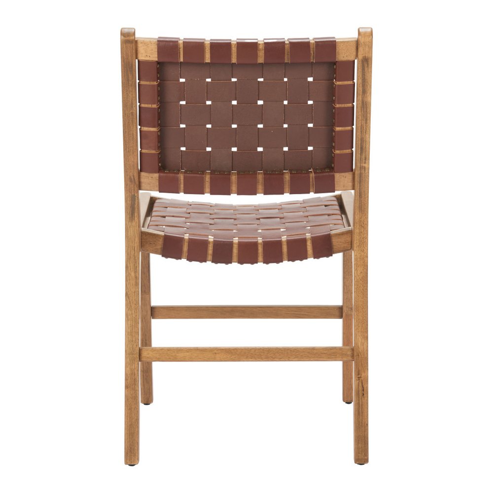 Set of Two 23" Brown Wood and Leather Strap Dining Chairs