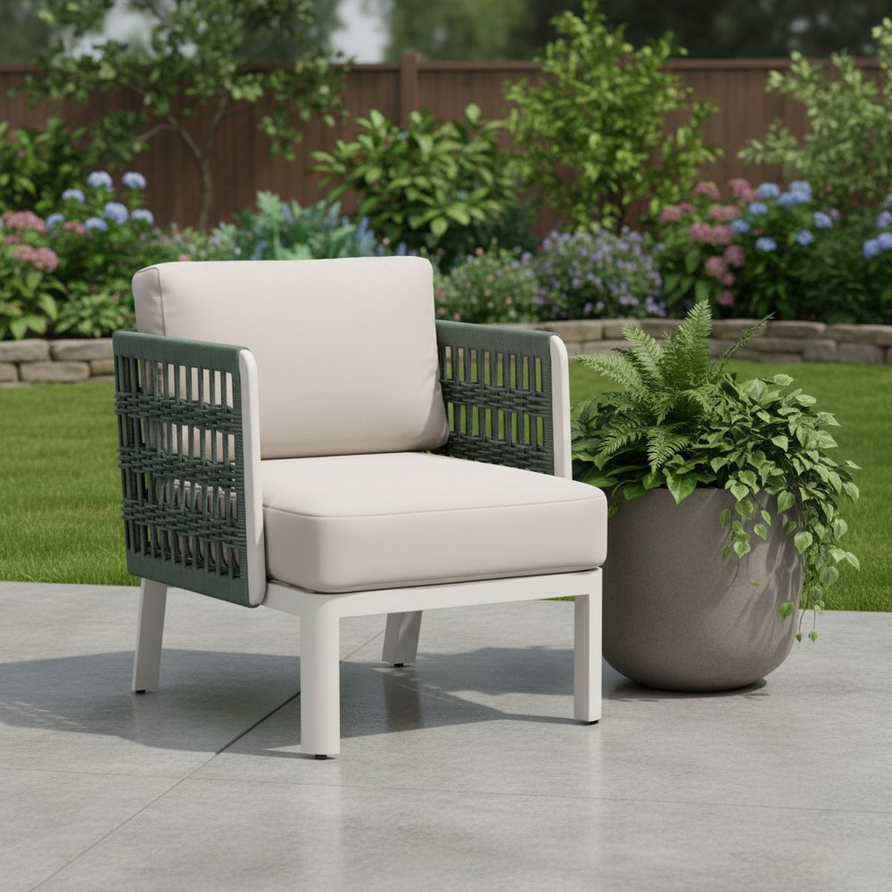 27" Green and White Aluminum Outdoor Chair