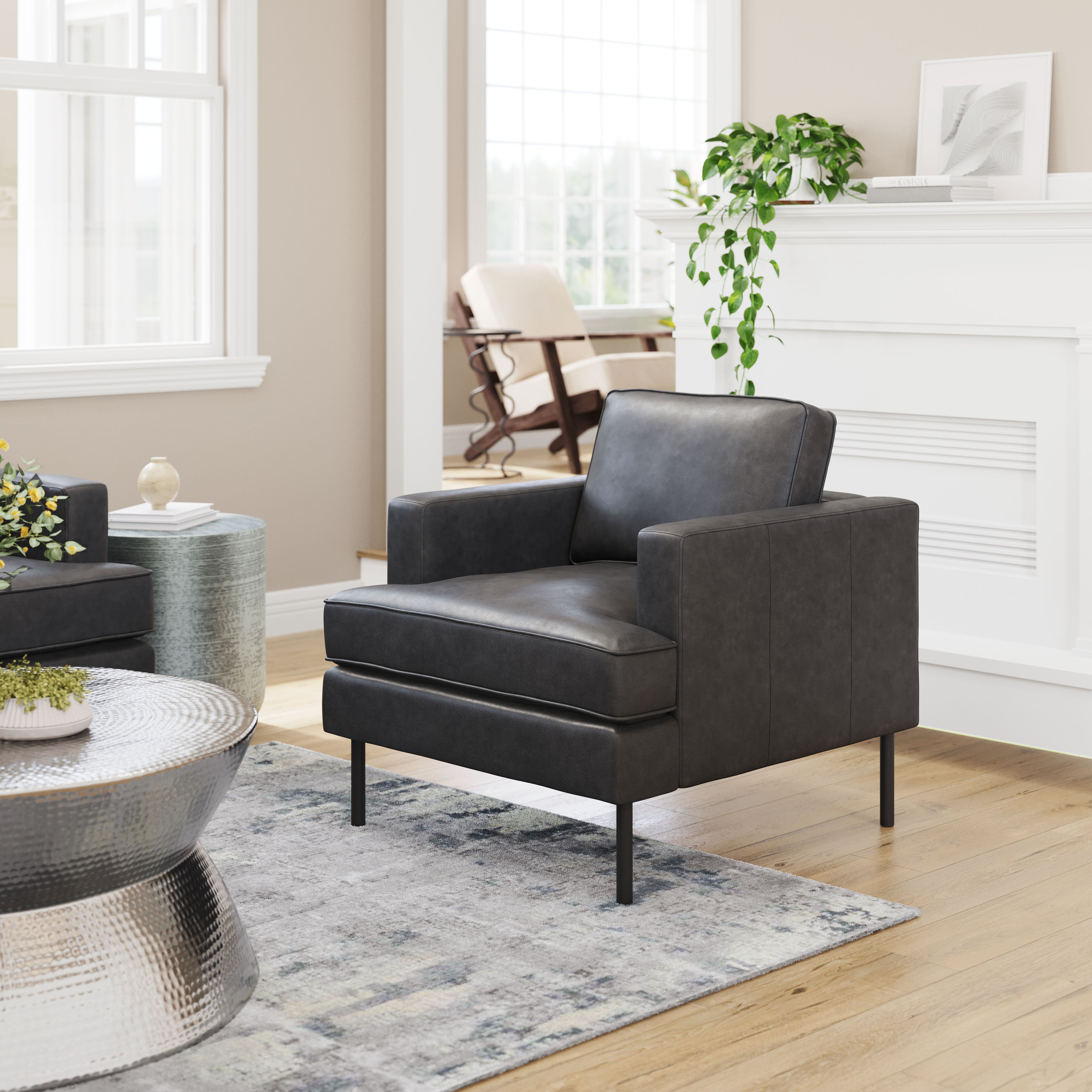 33" Faux Leather Track Arm Armchair