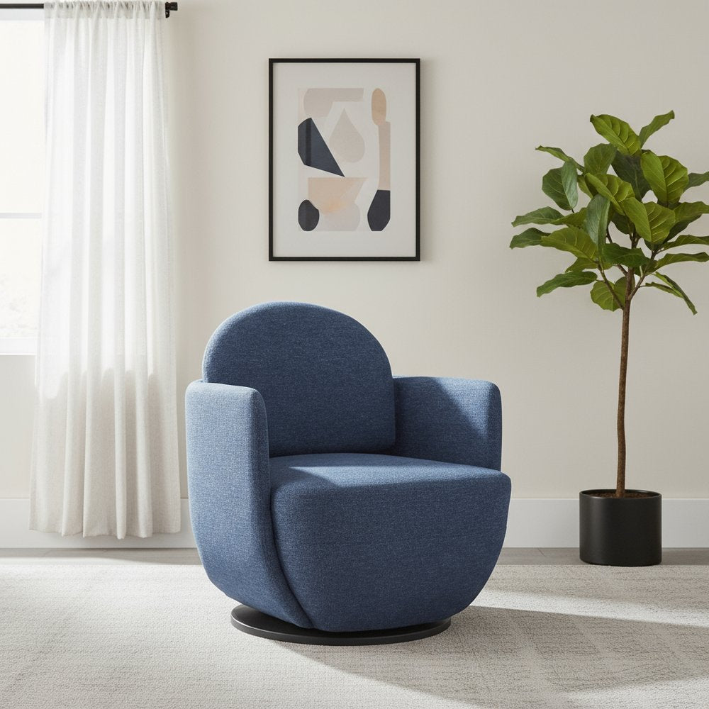 29" Blue Modern Swivel Barrel Chair