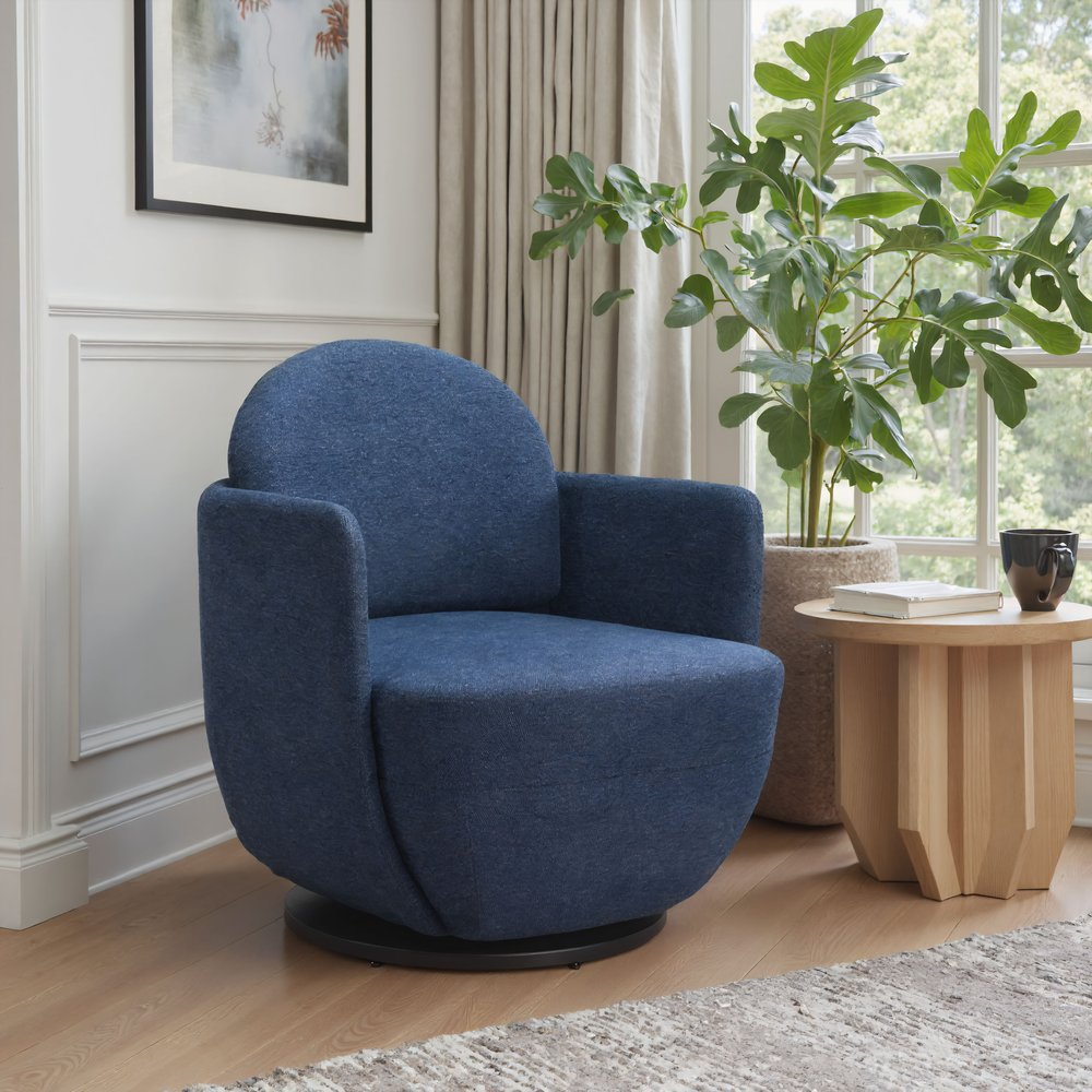 29" Blue Modern Swivel Barrel Chair