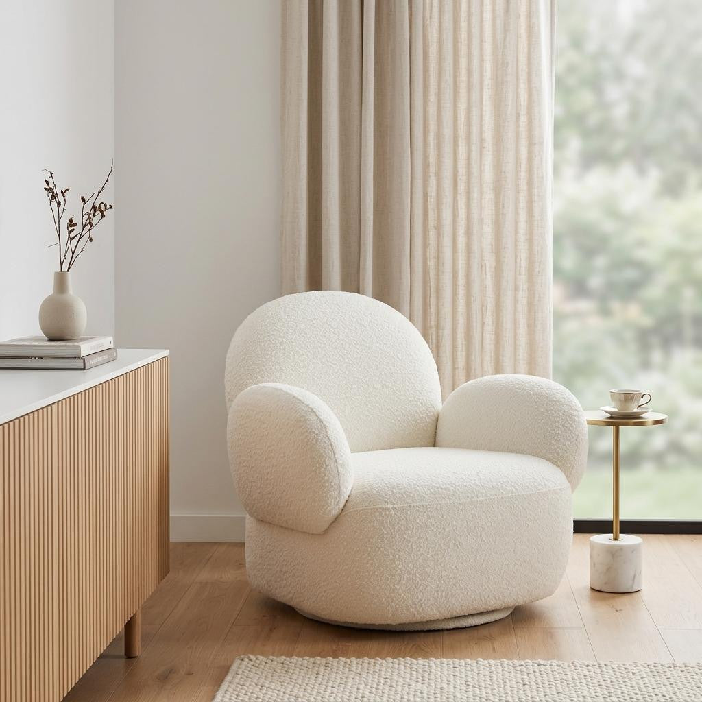 35" White Flared Arm Modern Swivel chair