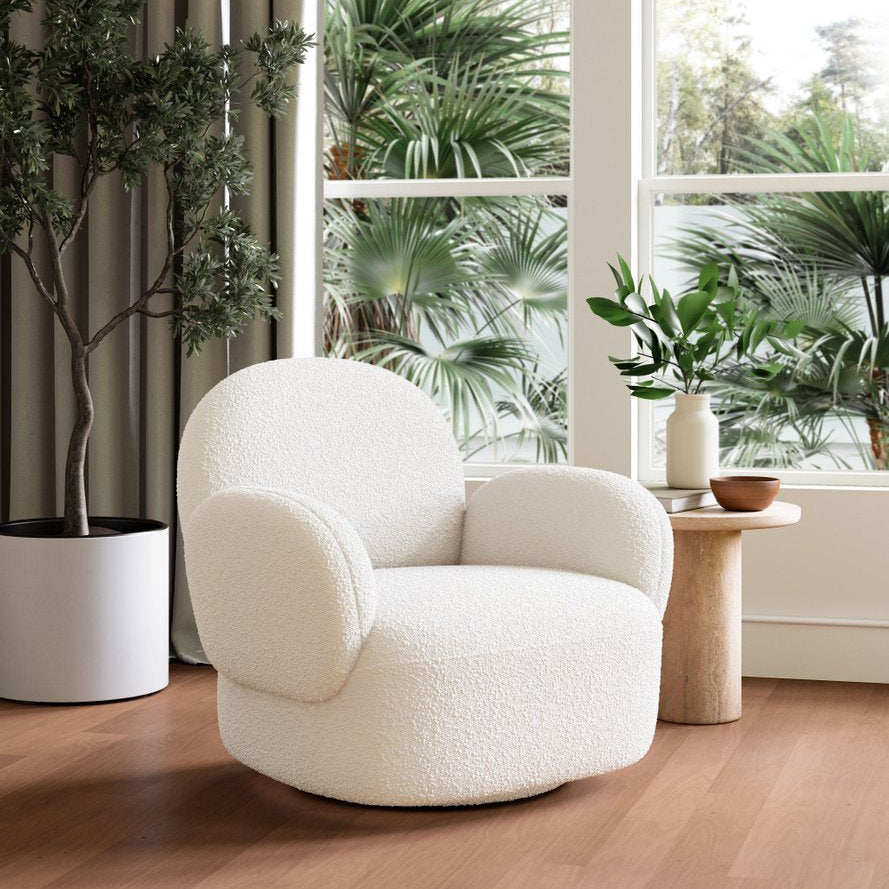 35" White Flared Arm Modern Swivel chair