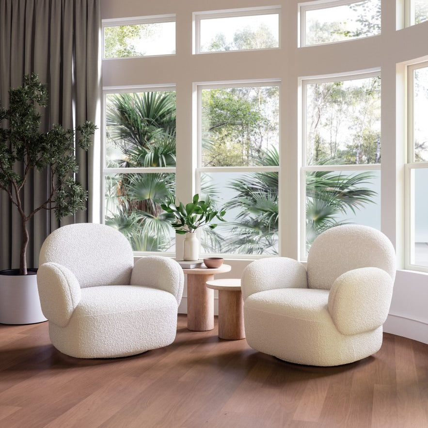 35" White Flared Arm Modern Swivel chair