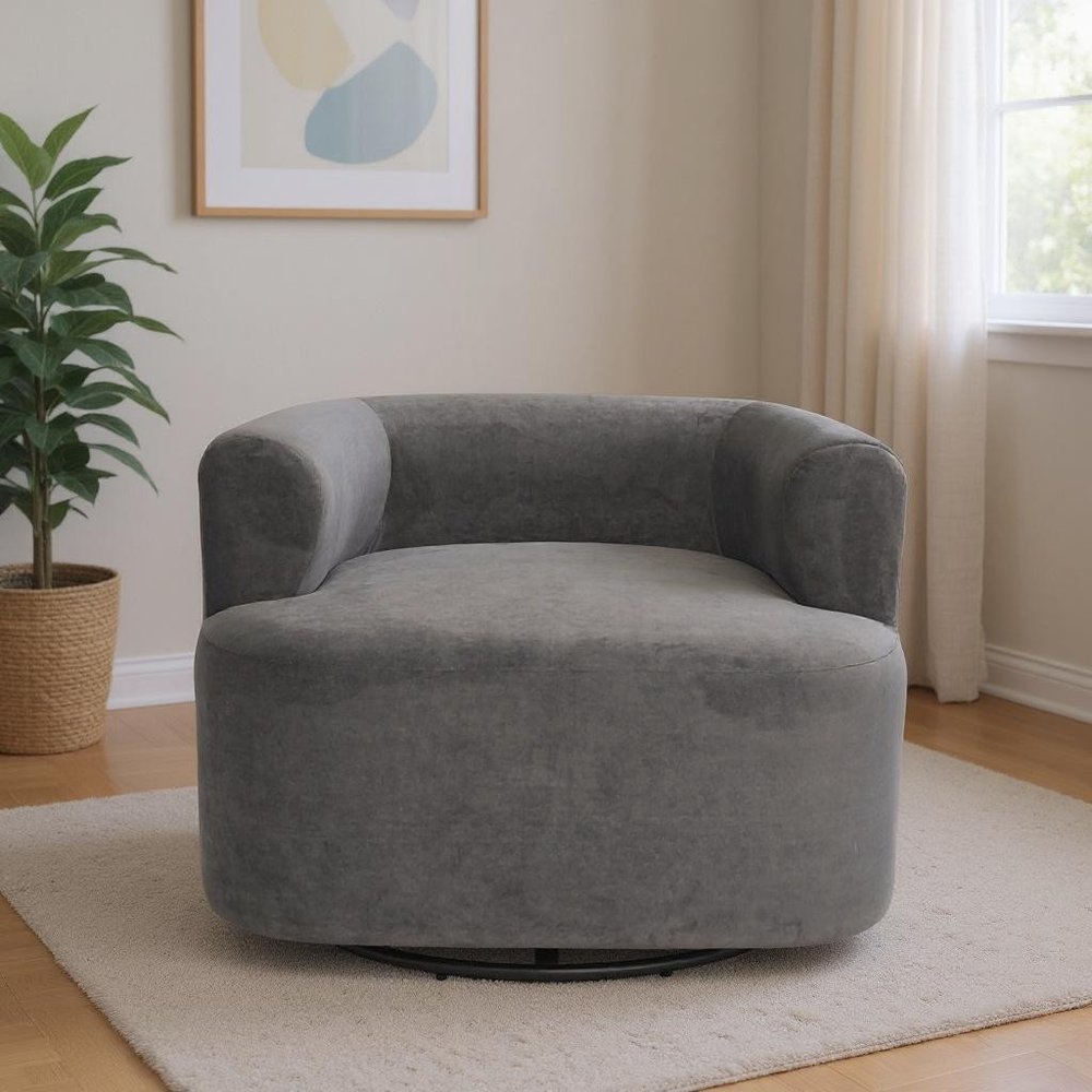 35" Gray Modern Swivel Barrel Chair