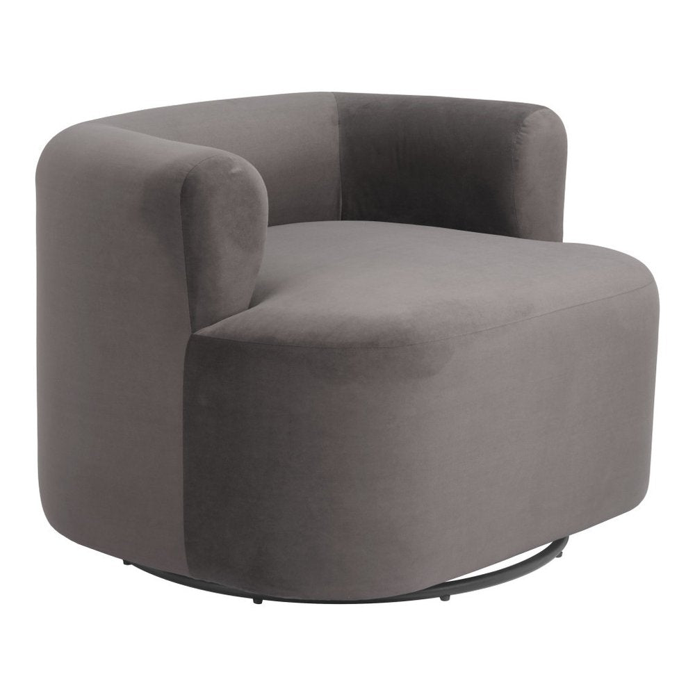 35" Gray Modern Swivel Barrel Chair