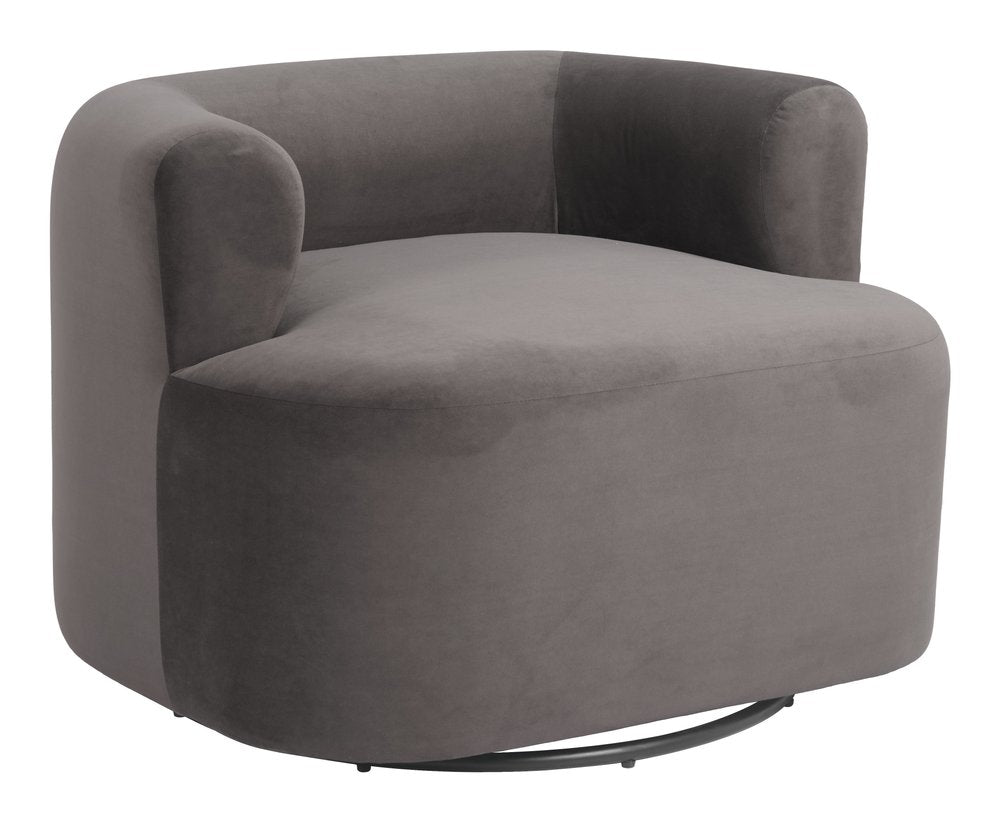 35" Gray Modern Swivel Barrel Chair