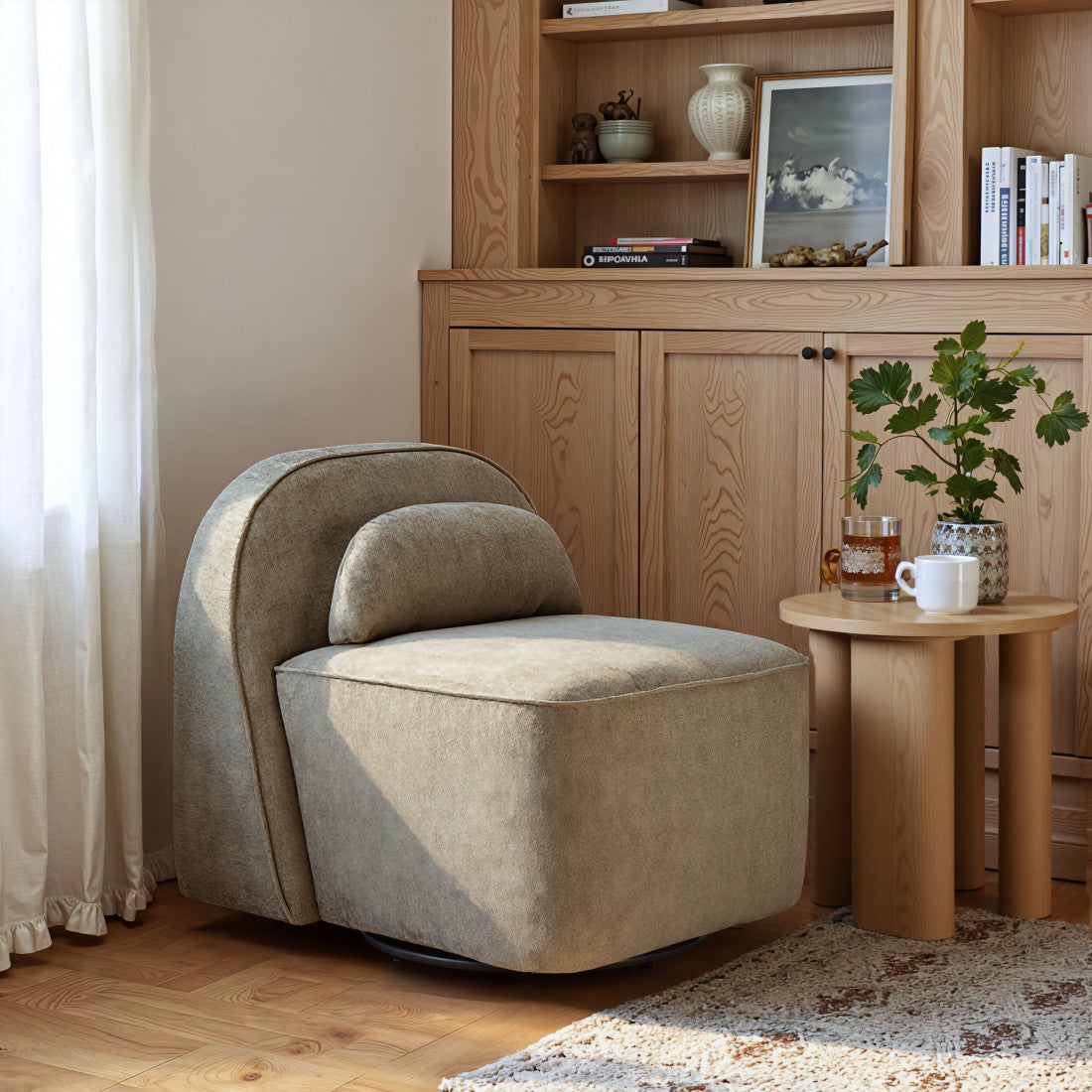 32" Brown Arch Swivel Side Chair
