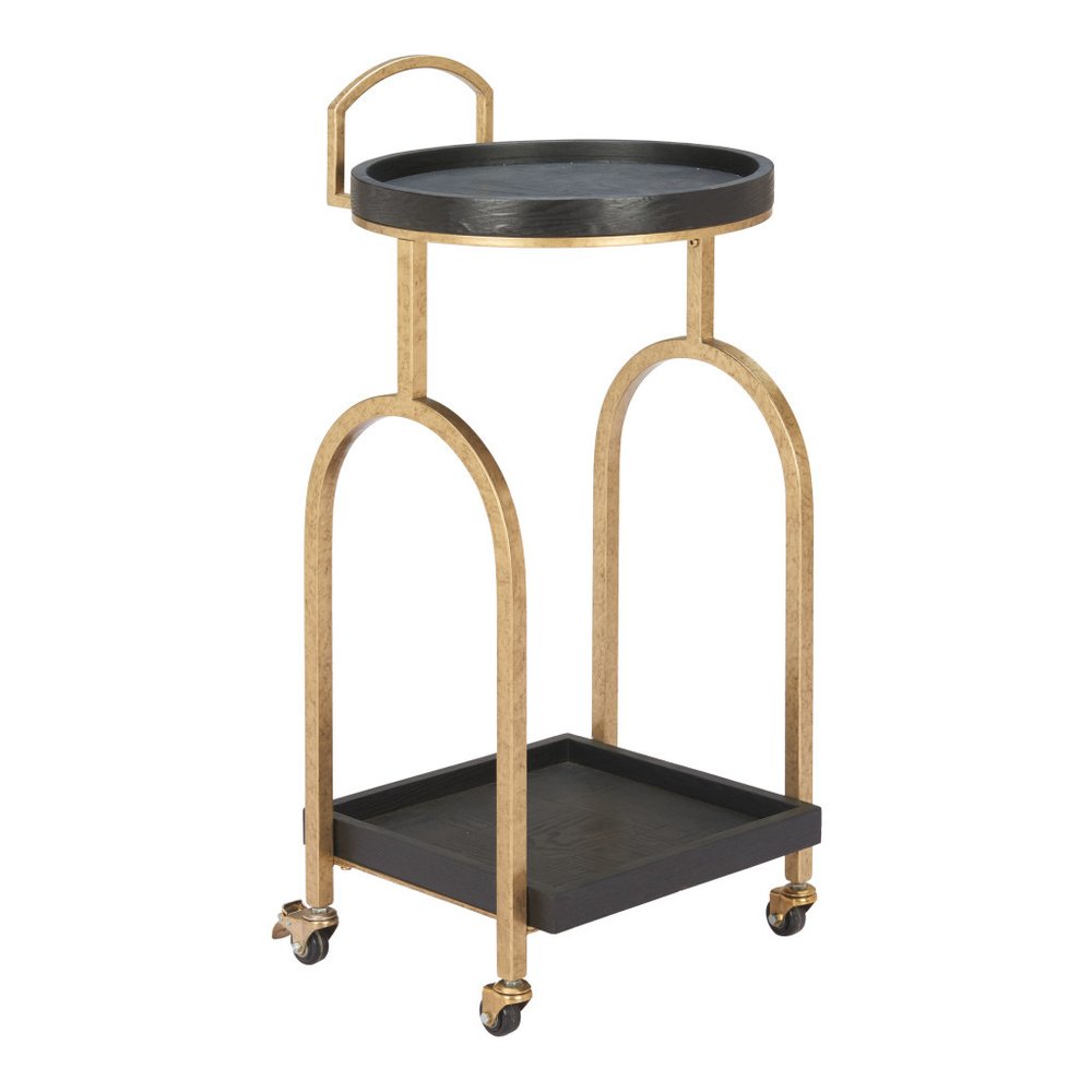 17" Black and Brass Arch Rolling Bar Cart