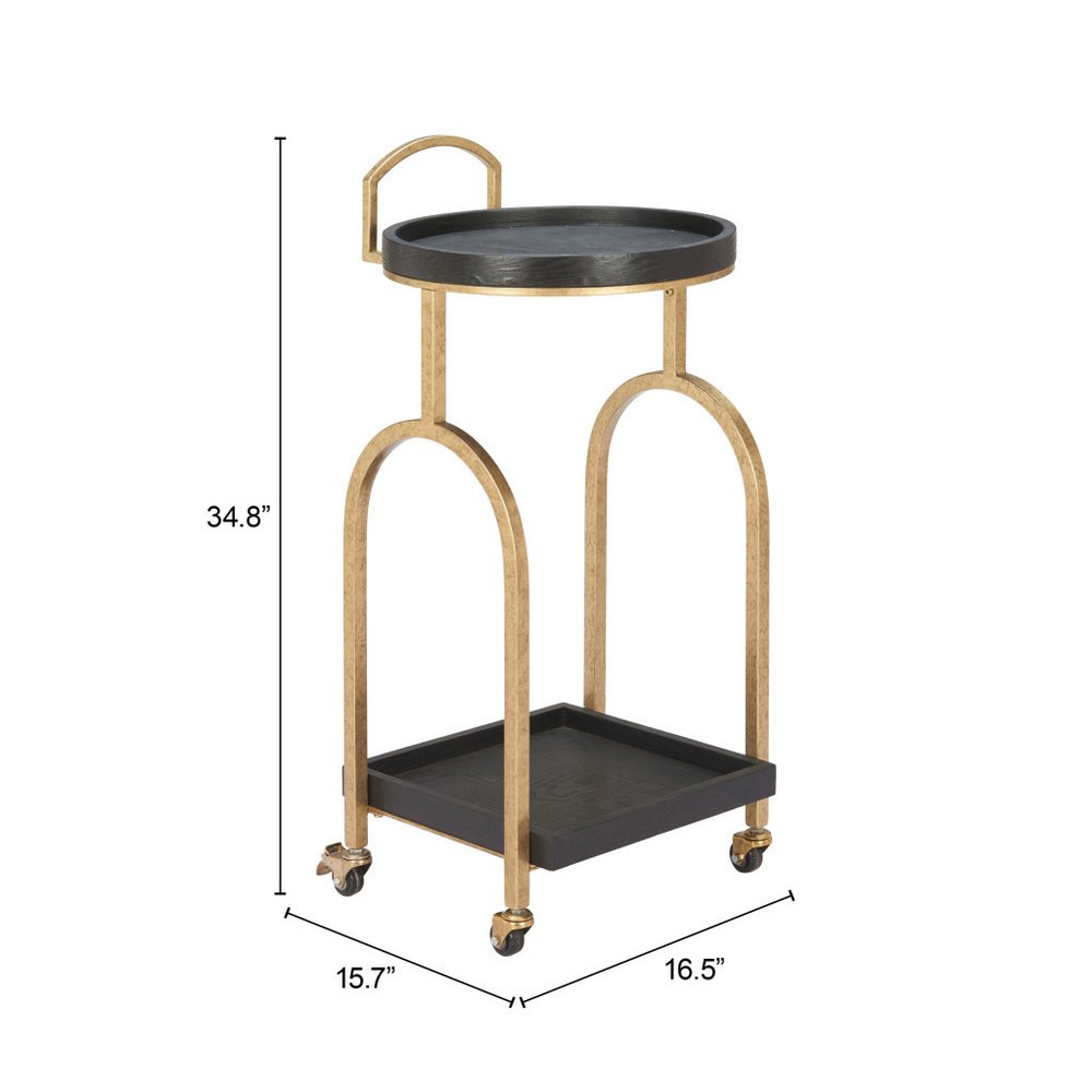 17" Black and Brass Arch Rolling Bar Cart