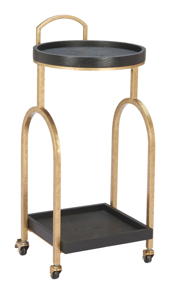 17" Black and Brass Arch Rolling Bar Cart