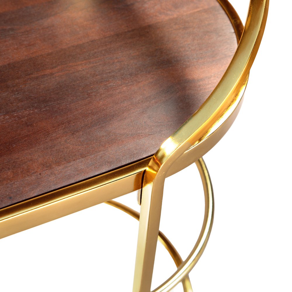 32" Brown, Gold, and White Metal, Wood , and Marble Bar Cart