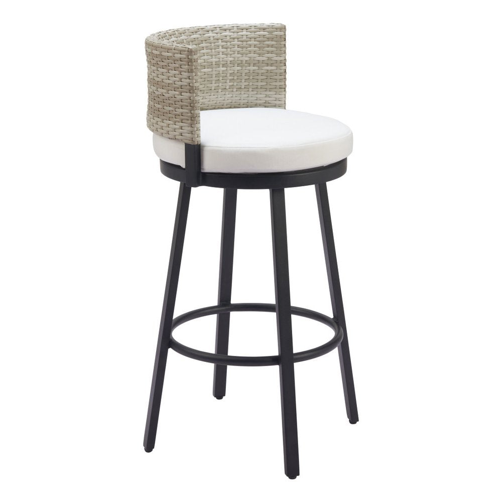 39" Beige Natural Rattan Swivel Bar Chair