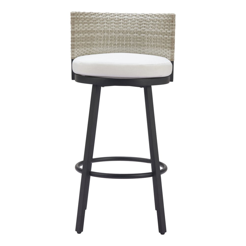 39" Beige Natural Rattan Swivel Bar Chair