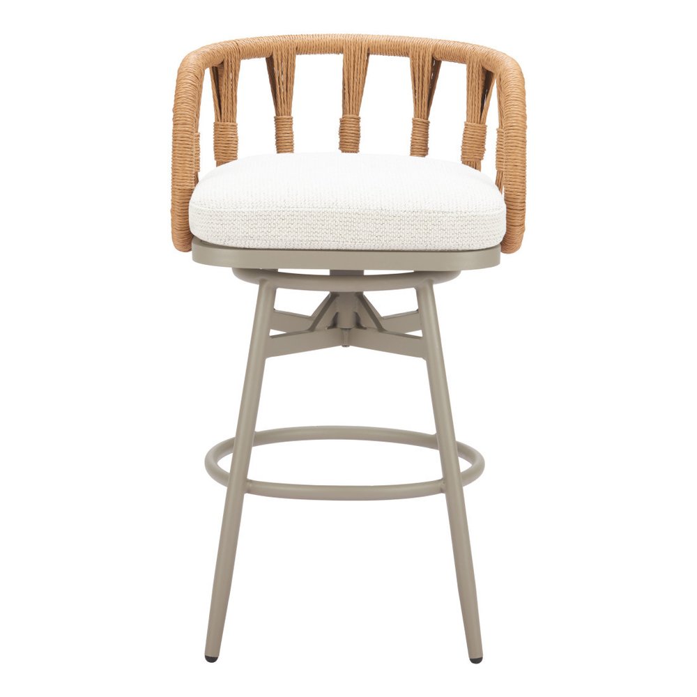 38" Gray and Brown Faux Rattan Outdoor Swivel Bar Chair
