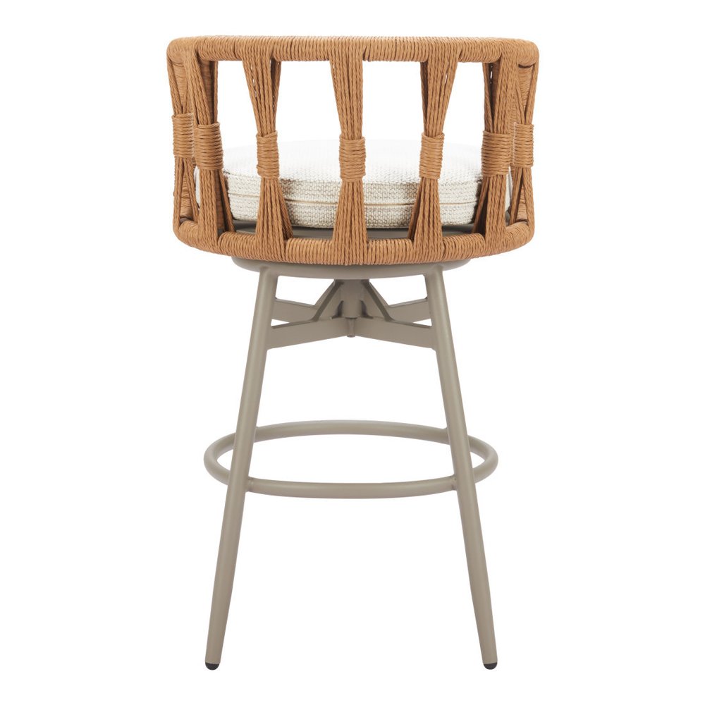 38" Gray and Brown Faux Rattan Outdoor Swivel Bar Chair