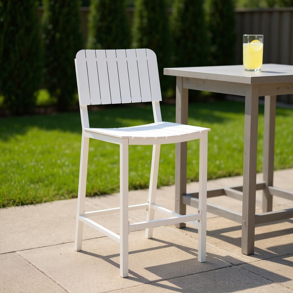 45" White Metal Outdoor Bar Chair